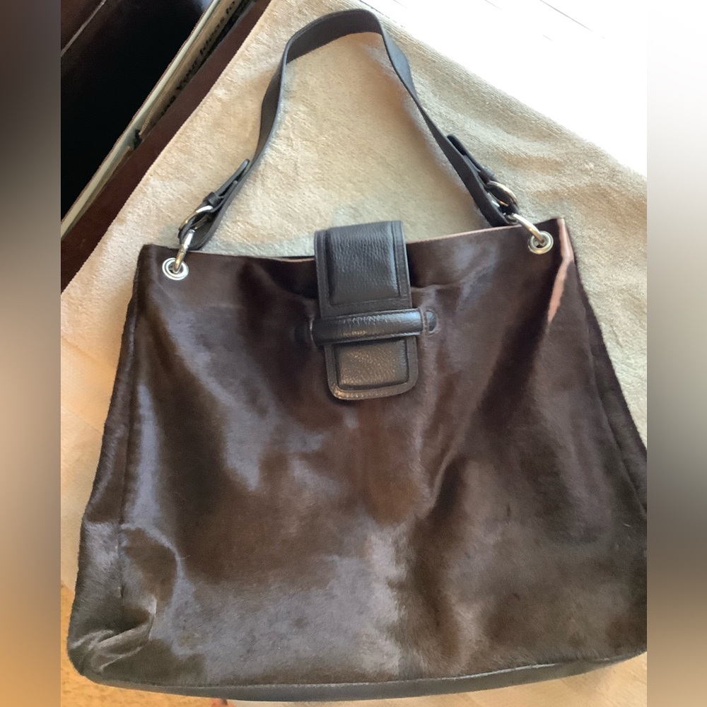 Faconnable Chocolate Leather/fur Tote Made in Italy